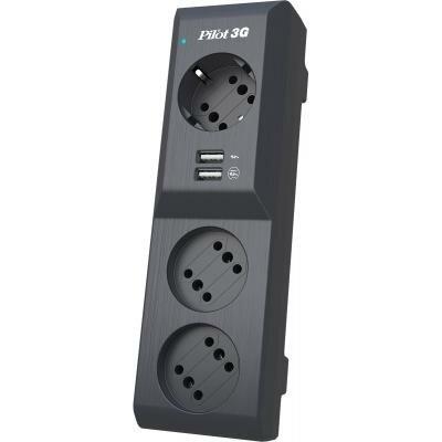 Сетевой фильтр Pilot 3G, 3м (3х6 розетки, 2хUSB) черный