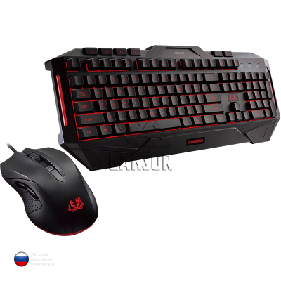 Клавиатура и мышь (проводной комплект) ASUS Cerberus Combo Чёрный