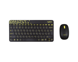 Клавиатура и мышь (беспроводной комплект) Logitech MK240 Чёрный/жёлтый