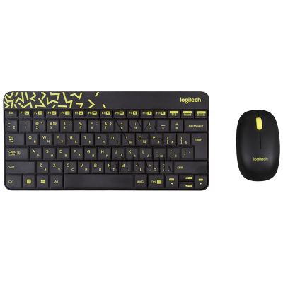 Клавиатура и мышь (беспроводной комплект) Logitech MK240 Чёрный/жёлтый