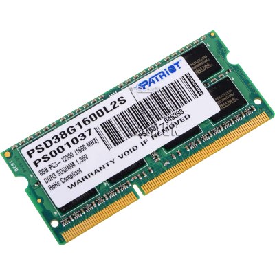 Оперативная память 8 Гб DDR3 1600Mhz Patriot Low Voltage SO-DIMM [PSD38G1600L2S]